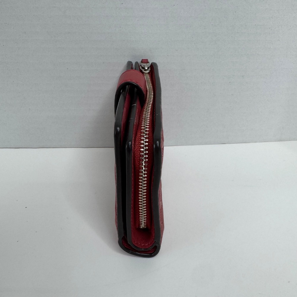 Coach Red Signature Embossed Pebble Leather Medium Corner Zip Bifold Wallet - Picture 3 of 11